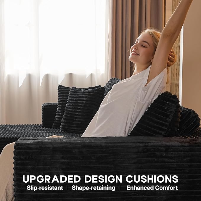 108 Boneless Cloud Couch Moudular Sectional Sofa with Deep Seat No Assembly Required Modern Minimalist Sofas with Chaise Comfy L Shaped Couches for Living Room Black