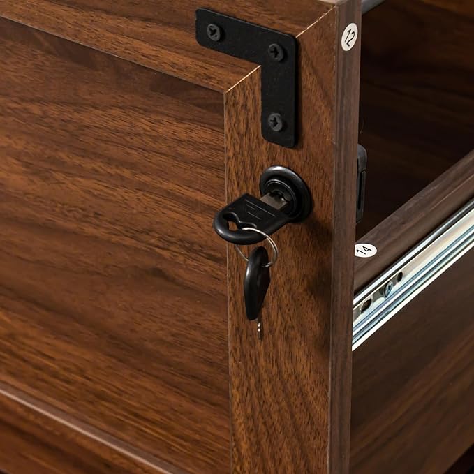 2 Drawer Farmhouse Small File Cabinet with Lock Under Desk Locking Storage Drawers Organizer Filing Cabinets for Home OfficeModern FurnitureWalnut