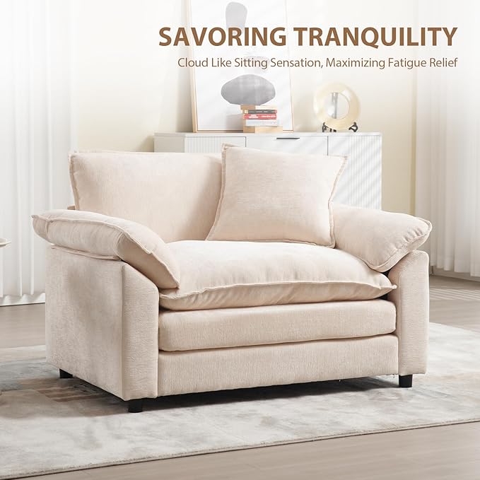Chenilli Oversized Accent Chair Armchair Chair with Ottoman Comfy Single Sofa with Large Seat and Extra Wide Armrests UpholsteredReading Chairs for Bedroom Living Room