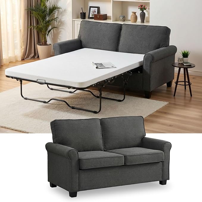57 Pull Out Sofa Bed with Mattress Convertible Sofa Bed Loveseat Twin Sleeper Sofa Couch with Pocketed Coil Seating Upholstered Fabric Sofa Bed for Small SpacesGrey | sofa bed futon sofa bed so
