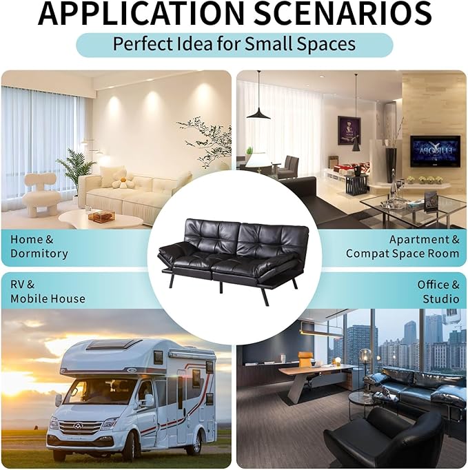 MUUEGM Futon Sofa Bed CouchConvertible Futon Sofa CouchLoveseat Sleeper Sofa BedModern Sofa Bed for Living RoomOfficeApartment71″Fabric Futon Couch with Adjustable BackrestJet Black