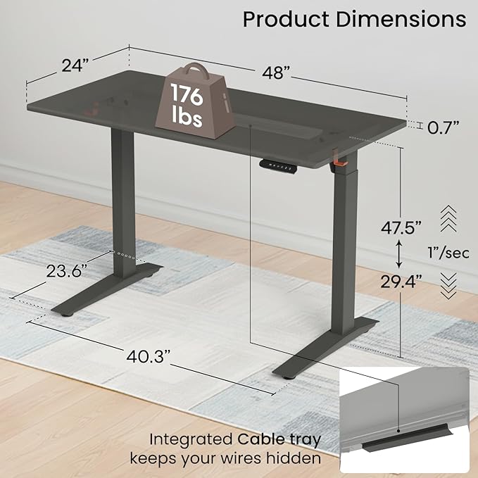 Autonomous White Electric Standing Desk 5 48×24 Inches Adjustable Height Desk Stand Up Desk Sit Stand 3 Memory Presets Cable Tray for Home Office &amp Computer Workstation