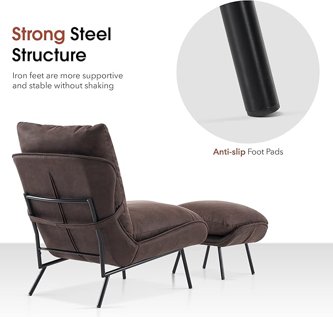 MCombo Modern Accent Chair with Ottoman Leathaire Fabric Armless Chair Upholstered Leisure Chairs for Small Space Living Room &amp Bedroom LW951 (Dark Brown)