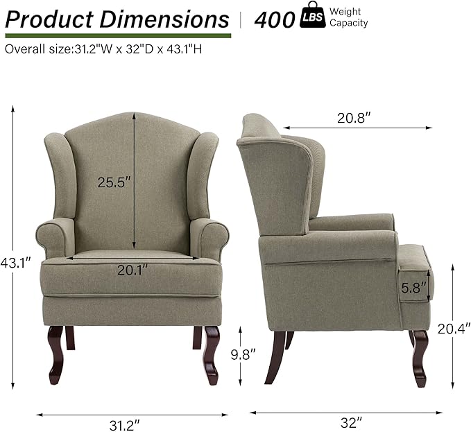 Accent Chair High Back Upholstered Armchair with High Resilience Sponge &amp Wood Legs Mid-Century Modern Comfy Single Sofa Reading Chairs for Living Room Bedroom (Light Camel Set of 2)