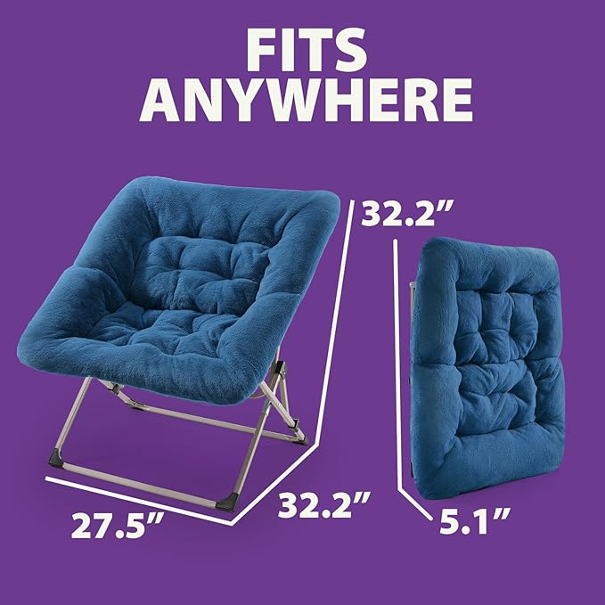 OAKHAM Comfy Chair for Adults Soft Faux Fur Folding Lounge for Bedroom Living Room Dorm Rooms Flexible Reading Chair for Teens Kids X-Large Foldable (Faux Fur-Navy Blue)