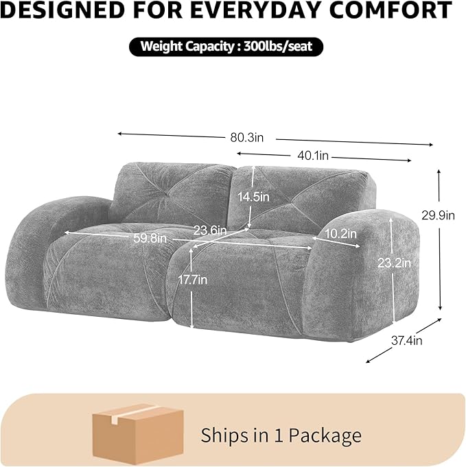 Black Loveseat Sectional Couches for Living Room Velvet Fabric Boneless Couch in a Box No Assembly Required Cloud Modular Sectional Sofa Love Seat Foam Couch Compressed Sofa Set Sofas para Sala