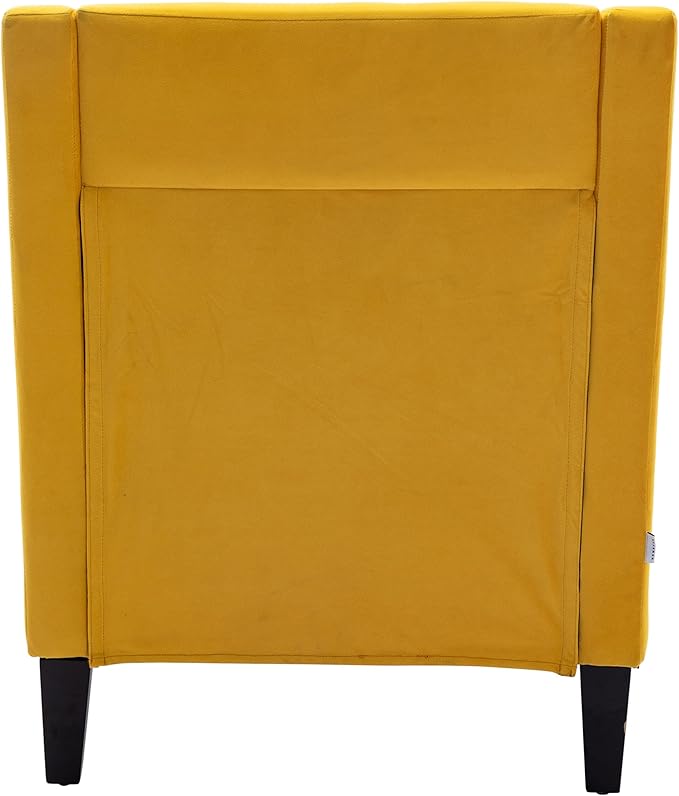 Generic Accent Armchair Living Room Chair with Nailheads and Solid Wood Legs Yellow