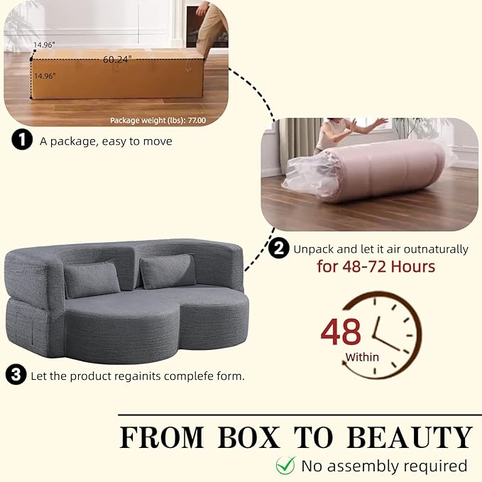 79 Convertible Folding Sofa Bed 2-in-1 Twin Size Loveseat Sleeper Couch with Two Pillows &amp Side Storage PocketsSpace-Saving | Design for Apartments &amp Living Room No Assembly(Dark Grey)