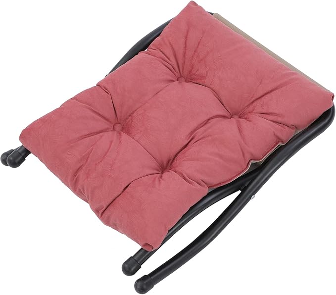 15 Foldable Foot Stool Ottoman with Metal Frame - Washable Red Upholstered Indoor/Outdoor Footrest for Living Room Bedroom Patio - Space-Saving Compact Design