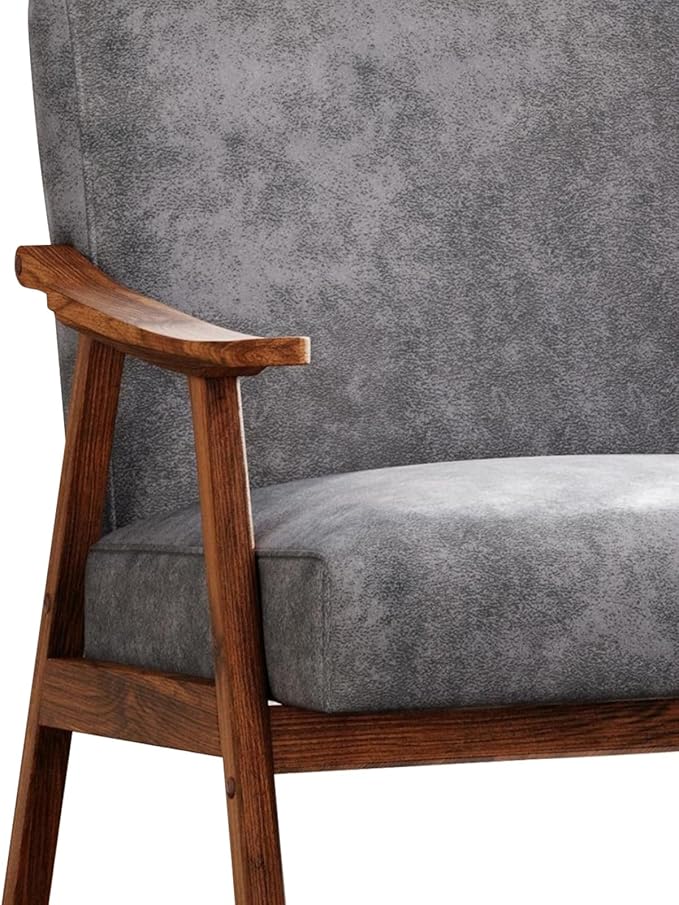 Mid Century Accent Chair Boho Farmhouse Accent Chairs for Living Room Retro Single Lounge Reading Armchair with Solid Wood Frame (Polyester Fabric in Grey)