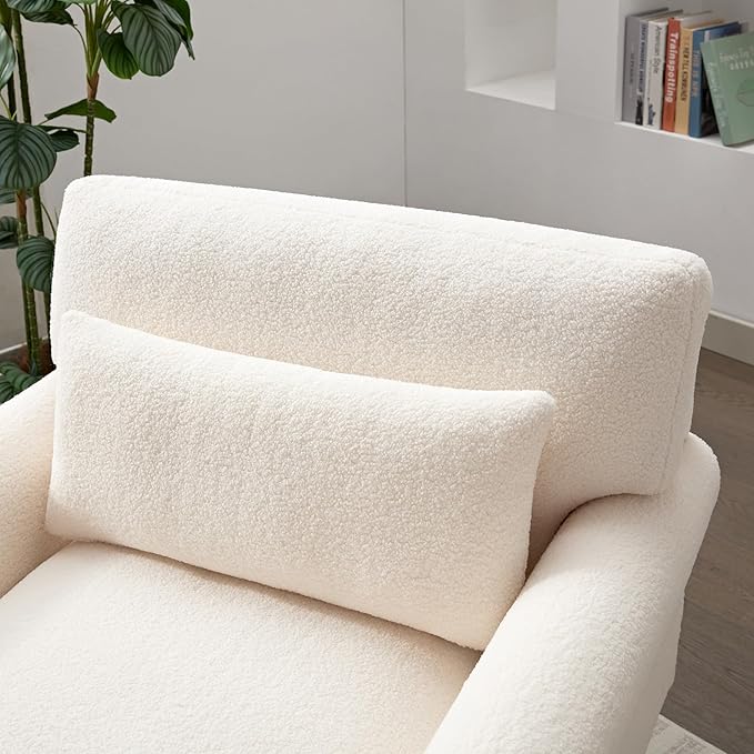 JOSHEN 40 Mid-Century Modern Boucle Accent ArmchairBoucle Upholstered Chair with a Waist Pillow for Living RoomBedroomStudyBeige