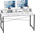 Pamray 47 Inch Small Computer Desk with Monitor Stand Simple Office Desk with Headphone Hook for Small Spaces Kids Study Writing Table for Bedroom Marble