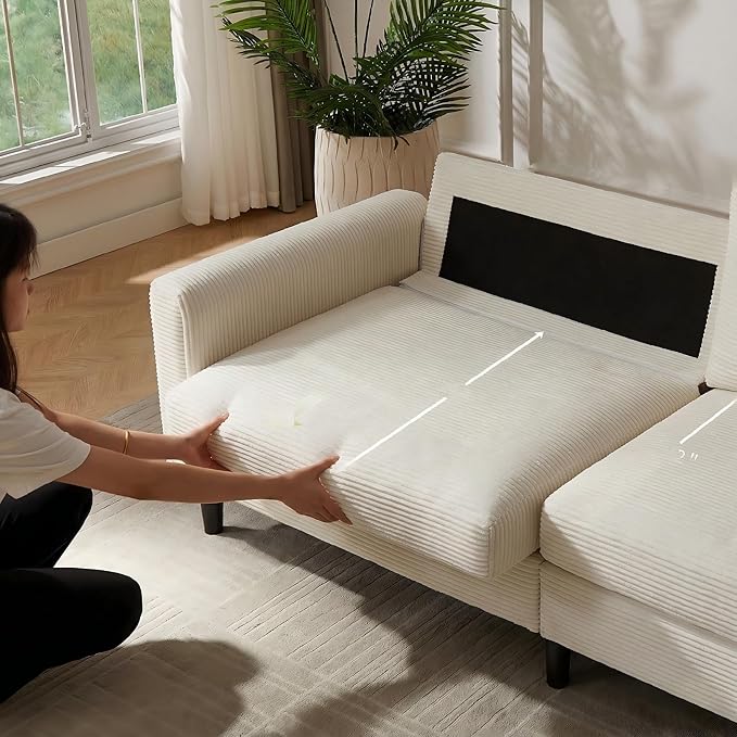 Brelice 80 Loveseat Sofa Corduroy Couch for Living Room 24.4 Extra Deep Seats Mid Century Modern Oversized Love Seat for Bedroom Office Apartment and Small Space