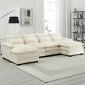 110'' U-Shaped Sectional Couch Modern Chenille Extra Large Modular Sofa with 4 Cushions Memory Foam Funiture Set with Double Lounger for Living Room Office Reception Room Beige