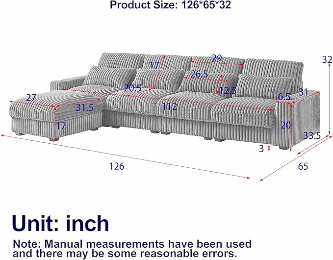 Eafurn L Shaped Modular Sectional Sofa Couch with Movable Ottoman