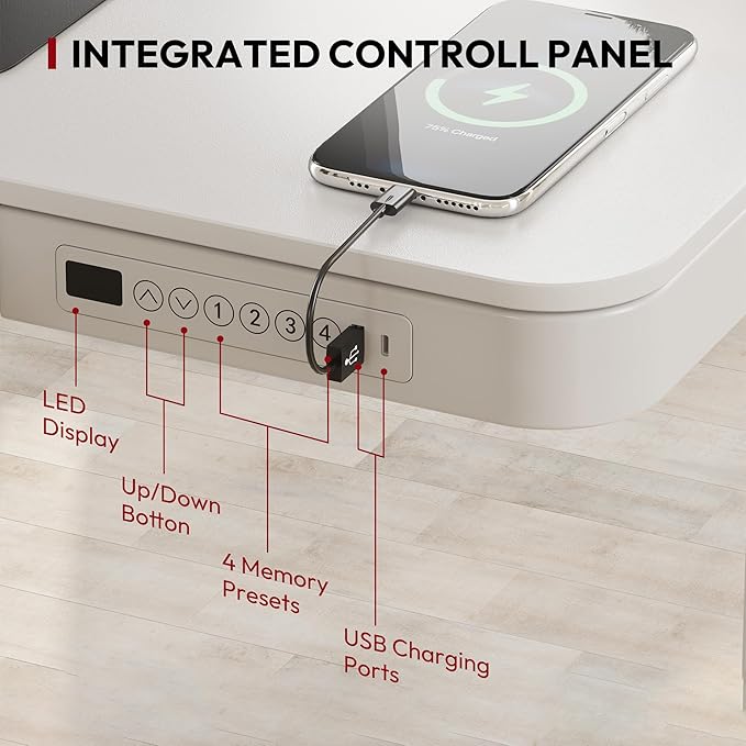 Standing Desk with Drawer Electric Height Adjustable Home Office Desk with Storage &amp USB Ports 55 inch White Wood Tabletop/White Frame