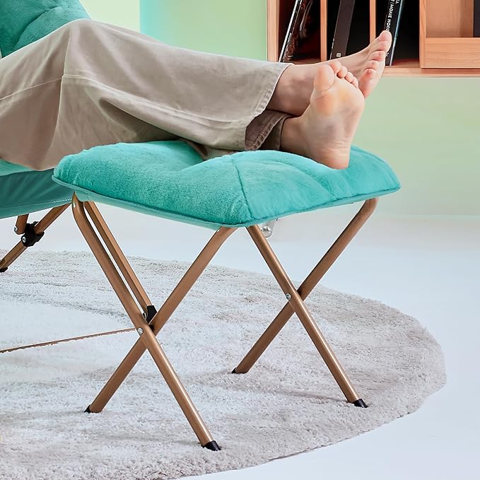 Walsham Folding Comfy Chair with Ottoman Faux Fur Soft Cozy Lounge Reading Papasan Chair with Footrest for Adults Kids Bedroom Living Room Dorms Small Space Green