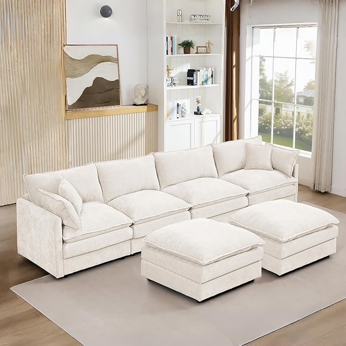 Eafurn 130.71 Oversized Reversible Modular Sectional Sofa Couch with 2 Ottomans - Deep Seat Chenille Modern U Shaped Sofa with Thickness Cushions and Pillows for Living Room Bedroom