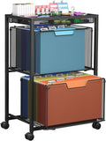 Rolling File Cart with 2 Drawers Under Desk Storage Cabinet with DIY Divider Letter/Legal Mobile Filling Cabinet on Wheels Hanging File Folders Organizer Metal Utility Cart for Home Office Black