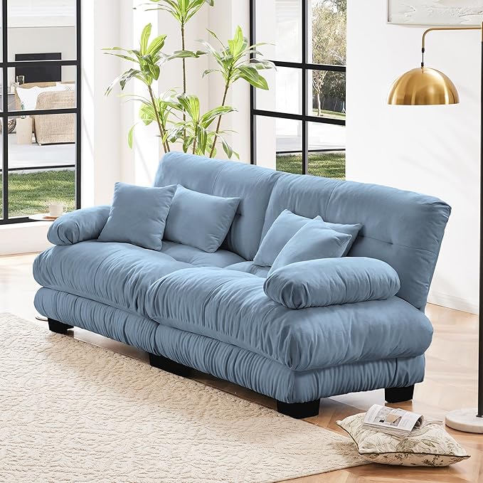 Modern Cloud Sofa Couch for Bedroom 94.4 Comfy Modular Loveseat Sofa Oversized 2 Seater Sectional Sofa with Deep Seat &amp High Back Chenille Upholstered Couches for Small Spaces Living Room Bl