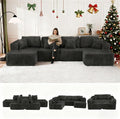 132 U Shaped Sectional Couch Large Modular Cloud Couches with Double Chaise Lounge Comfy Corduroy Cloud Sofa with Pillows Boneless Couches for Living Room Grey