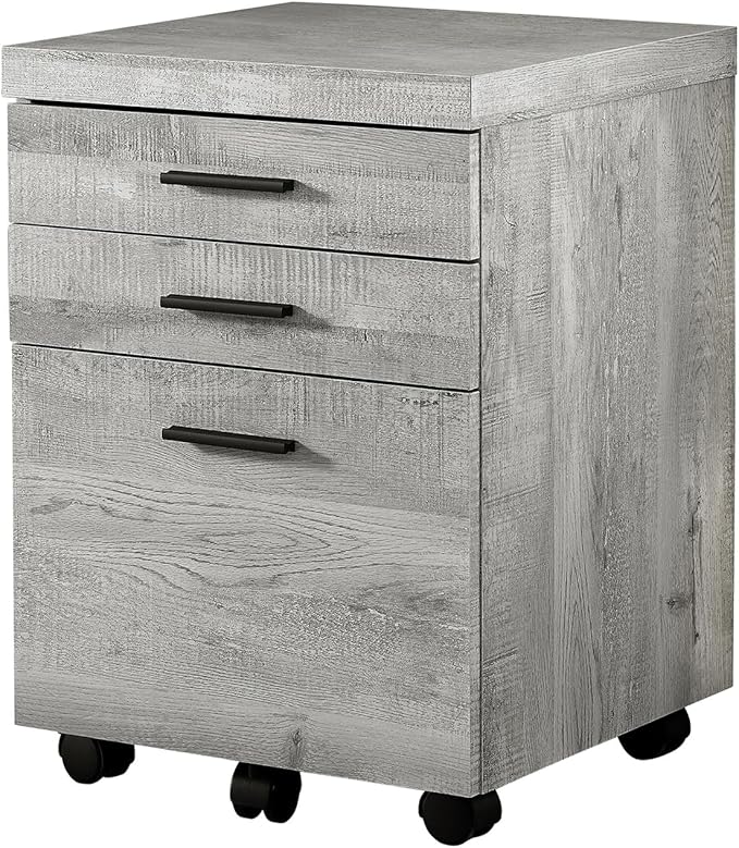 Grey Laminate Rolling File Cabinet with 3 Drawers - Printer Stand Office Storage