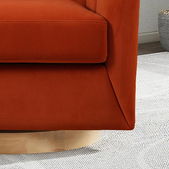 SITJOY Swivel Accent Chair Mid Century Modern Barrel Armchair with Solid Ash Wood Base Upholstered Chair for Living Room Bedroom Velvet Fabric in Burnt Orange