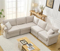 Modular Sectional Sofa SetConvertible L Shaped Couch5 SeatReversible Sectional Sofa CouchUpholsteredCorner SofaRolled ArmsSoft Linen Fabric (Beige)