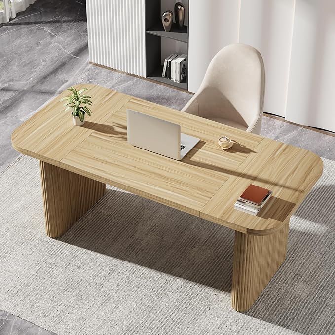 Tribesigns 62-Inch Rectangular Executive Computer Desk Large Modern Wood Writing Table with Double Pedestal for Home Office Easy to Assemble Chair Not Included (Maple)