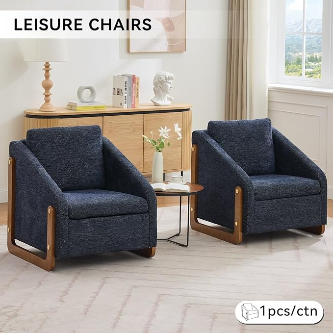 Chenille Accent ChairSingle Sofa Chair with Tilted ArmrestCozy Reading Chair for BedroomLiving Room Chair with Cushioned Backrest and Seat Holds up to 250lbs (Blue)