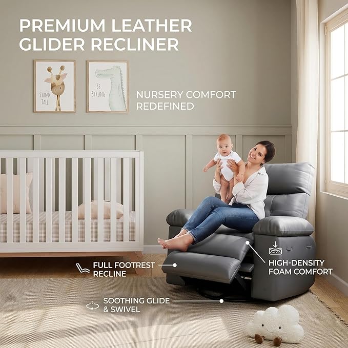 IDEALHOUSE Recliner Chair 22 Wide Seat Recliner Oversized PU Leather Living Room Chairs Wipe Clean Manual Push-Back Reading Chair with Side Pocket Grey