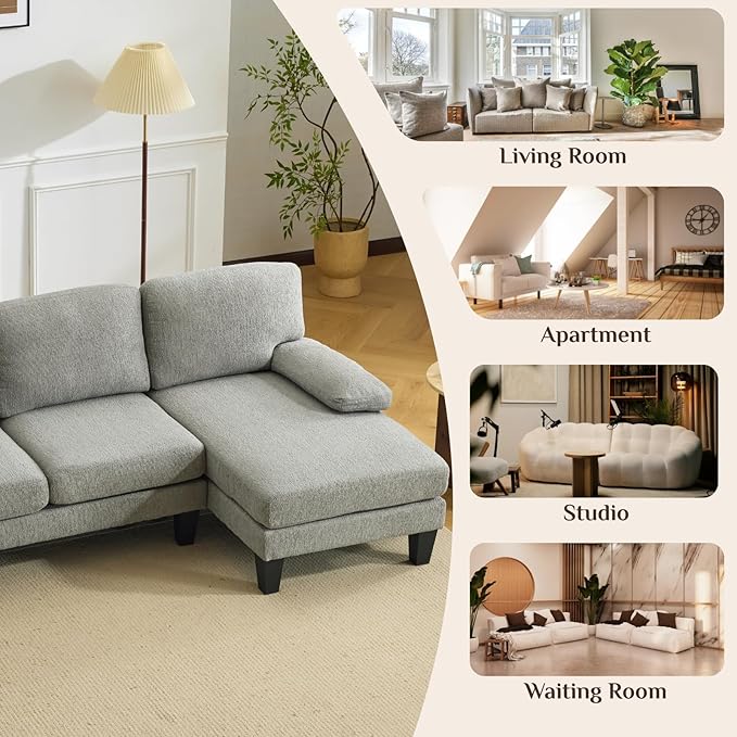 Karl home 110 Sectional Couches for Living Room U-Shape Sofa with Chenille Upholstery 4 Seat Sofa Set with Double Chaises &amp Wood Grain Legs for Apartment Dusty Gray