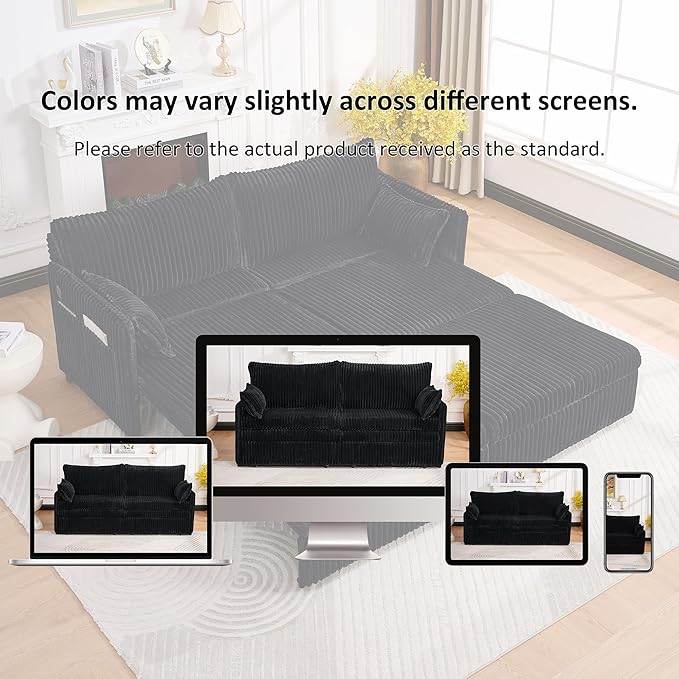 KEIKI 73 3-in-1 Pull Out Sofa Bed Convertible Corduroy Sleeper Sofa with USB Ports &amp Side Pockets Modern Futon Couch for Living Room Apartment or Bedroom Black