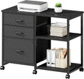 3 Drawer File Cabinet with Wheels Rolling Printer Stand with Open Storage Shelf Fabric Lateral Filing Cabinet for Home OfficeBlack