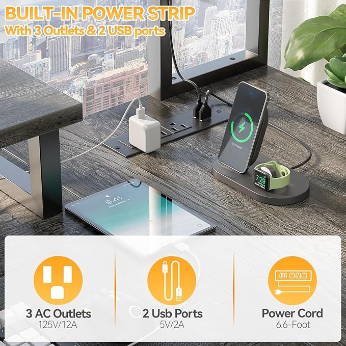 Aheaplus Small L Shaped Gaming Desk with LED Lights &amp Power Outlets Reversible L-Shaped Computer Desk with Monitor Stand &amp Storage Shelf Corner Desks Home Office Desk with Storage Bag Grey