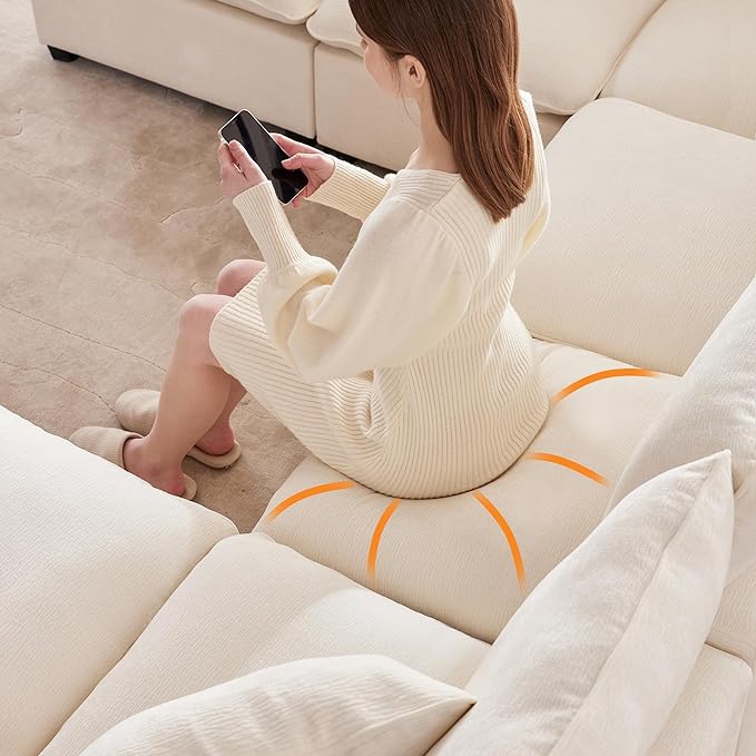 117 Modular Sectional Sofa with Movable ChaiseModern Chenille Cloud Sectional Couch with Deep SeatU Shaped Compressed Boneless Sofa for Living RoomNo Assembly Required (Beige)