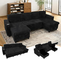 Sectional Sleeper Sofa with Pull Out Bed Storage Chaise Sectional Couches for Living Room Black Corduroy Couch with Storage Pull Out Bed 2 Cup Holders &amp USB Charging Ports Black