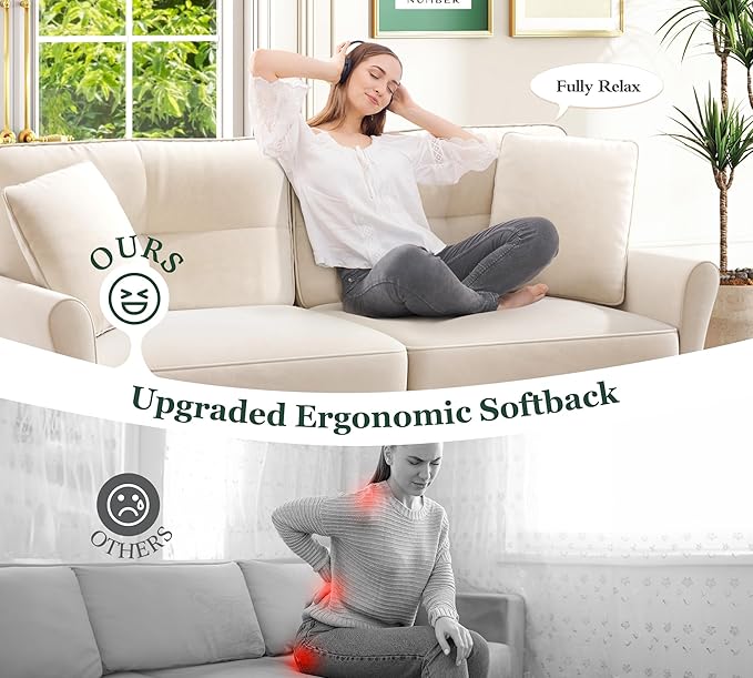 Loveseat Sofa 69 Love Seat Couches Comfy Velvet Small Sofa Couch for Bedroom with 2 Pillows Tool-Free Setup Sofas &amp Couches 700lb Load Sofas for Living Room Mini Couch for Bedroom White Cou