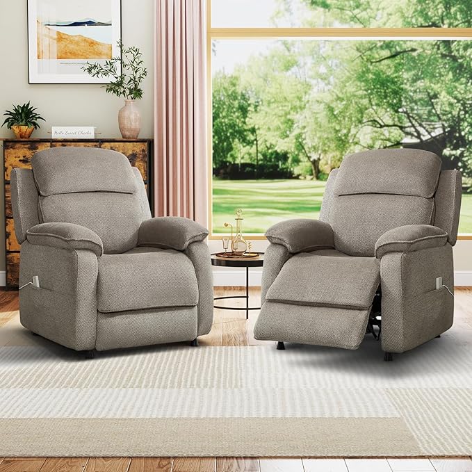 Power Recliner Chair for Adults Reclining Sofa Chair Adjustable Home Theater Seating with Side Pocket Single Recliners for Small Space Living Room (2 Khaki)