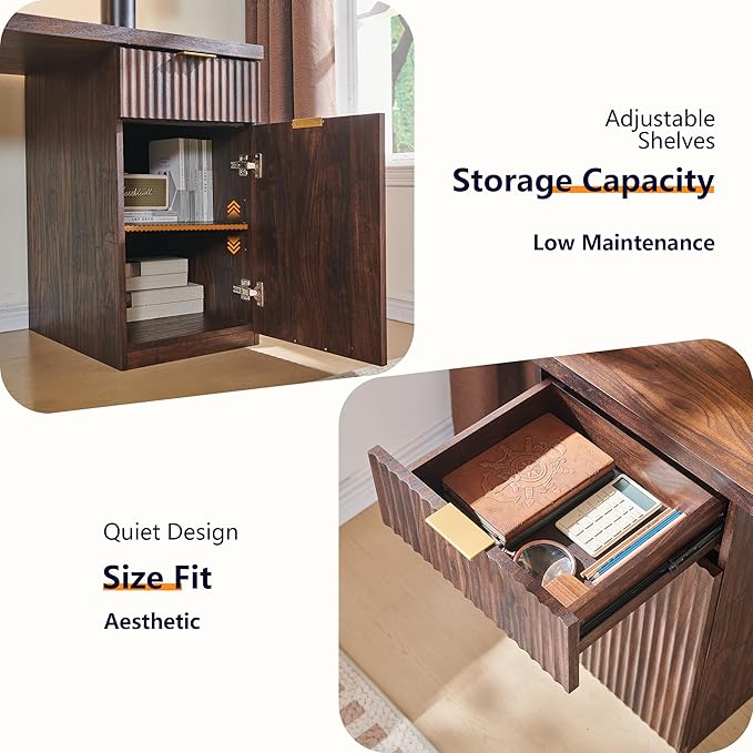 JXQTLINGMU 60 Modern Executive Desk with Storage Wood Home Office Desk with Drawer &amp Cabinet Fluted Computer Writing Desk for Study Living Room Bedroom Dark Walnut