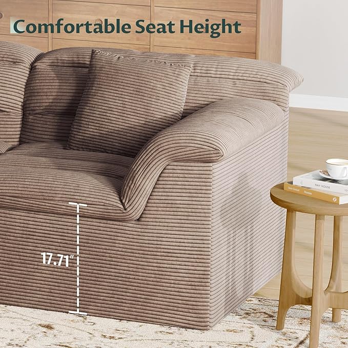 112 Modular Cloud Sectional Couch with Ottoman Modern Upholstered Compressed Sofa with Deep Seat Comfy L-Shape Corduroy Couches for Living Room No Assembly Required Camel