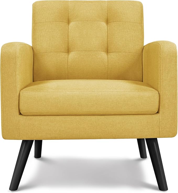 Topeakmart Mid Century Accent Chair Modern and Cozy Barrel Sofa Chair with Thick Cushion and Sturdy Wood Legs for Living Room/Bed Room/Office Waiting Area Yellow