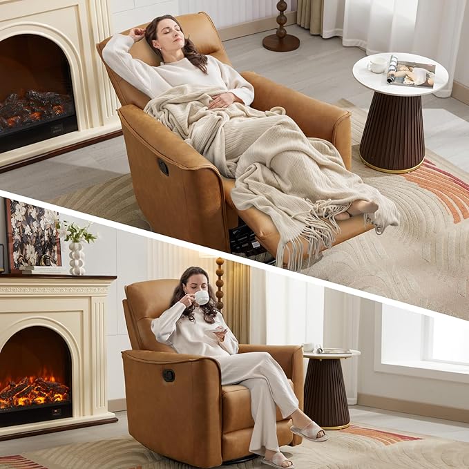 ANJ Manual Swivel Rocker Recliner Glider Recliners with Padded Armrest and Backrest Soft Faux Leather Nursery Rocking Recliner Chair Reclining Sofa for Living Room