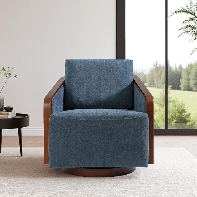 Swivel Barrel Accent Chair Mid Century Modern Arm Chair for Living Room Bedroom Comfy Club Reading Lounge Sofa Corner Chairs for Adults(Chenille Navy Blue Set of 2)