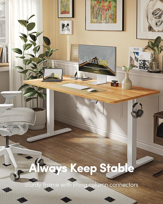 FEZIBO Electric Standing Desk Height Adjustable Stand up Desk 55 x 24 Inches Sit Stand Home Office Desk Computer Desk Light Rustic Brown