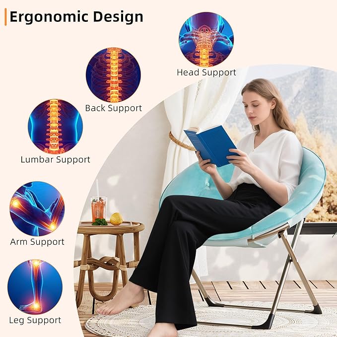 Garvee Saucer Chair Comfy Chair Faux Fur Lounge Moon Chair with Folding Metal Frame Oversized Plush Foldable Flower Accent Seat for Adults Teens Bedroom Dorm or Living Room(1PCS Blue)