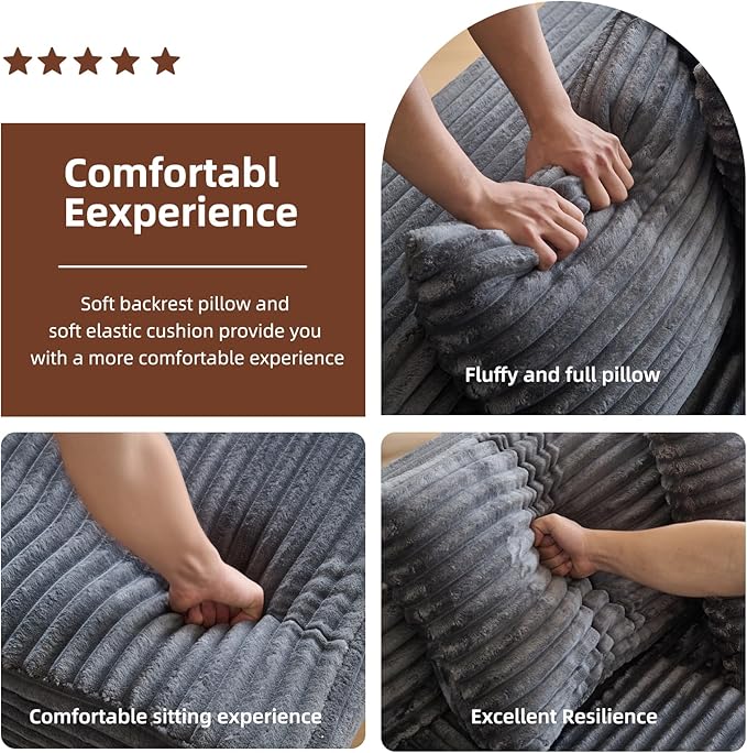 67'' Chaise Lounge Chair Indoor Oversized Upholstered Sofa Bed Modern Deep Seat Sofa Comfy Corduroy Sleeper Couch for LivingroomBedroomNo Assembly (Grey)