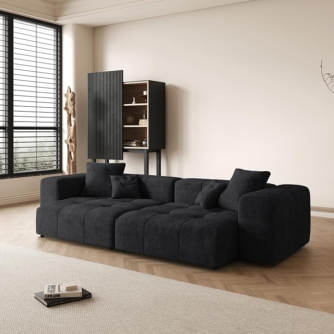 104 Love Seat Couch Modular Sectional Sofa Cloud Couch with Deep Seats Breathable Linen Fabric Sectional Couches for Living Room/Bedroom/Apartment Simple Assembly Black