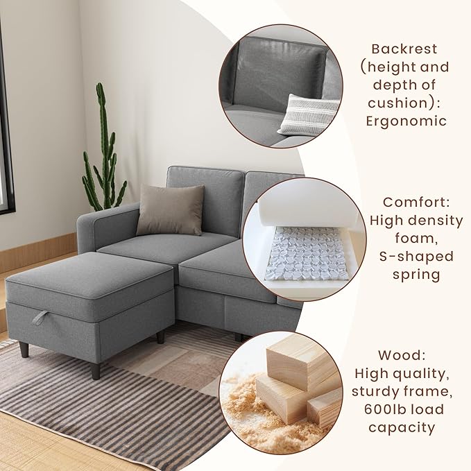 Sectional Sofa Couches for Living Room - 78''Convertible Modular Three-Seater L-Shaped Pet-Friendly CouchWashable Sofa Cover-Bench Storage Suitable for Small Living Room ApartmentOffice
