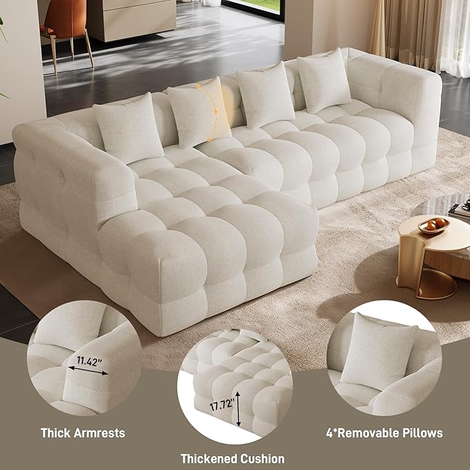 120 Oversized Modular Sectional CouchCloud Sectional Sofa with Deep Seat Modern Modular Couch with 4 Throw PillowsL-Shaped Chenille Sofa Couches with Left Facing Chaise for Living Room Beige